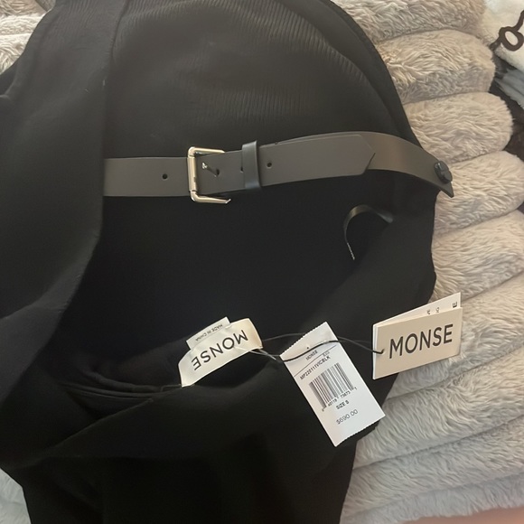 NWT MONSE❤️ Long Sweater Dress  Low scoop Back Calf leather belt Dress 🎉 - Picture 3 of 11